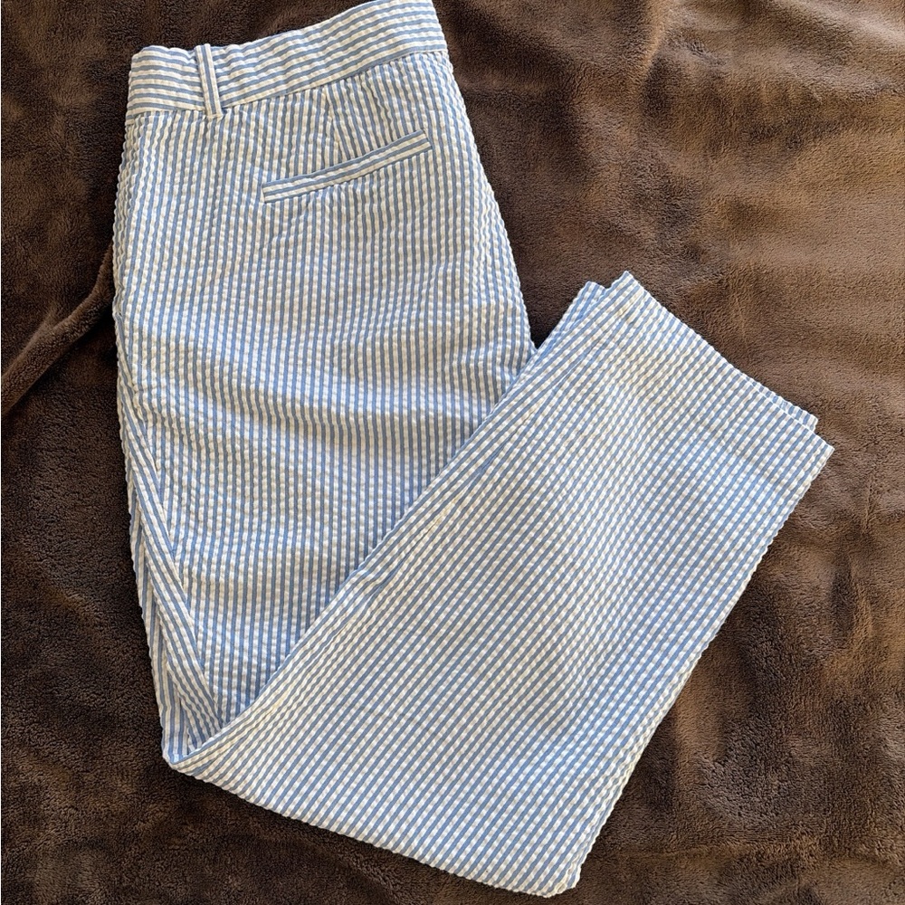 Women's Striped Blue and White Capri Pants